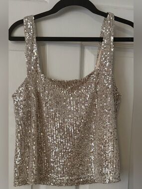 Wishlist Apparel Champagne Gold Sequin Tank Top Medium Party Holiday Glam Y2K